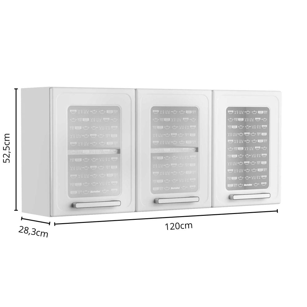 Armário Aéreo para Cozinha de Aço 3 Portas 3 Vidros Gourmet Bertolini