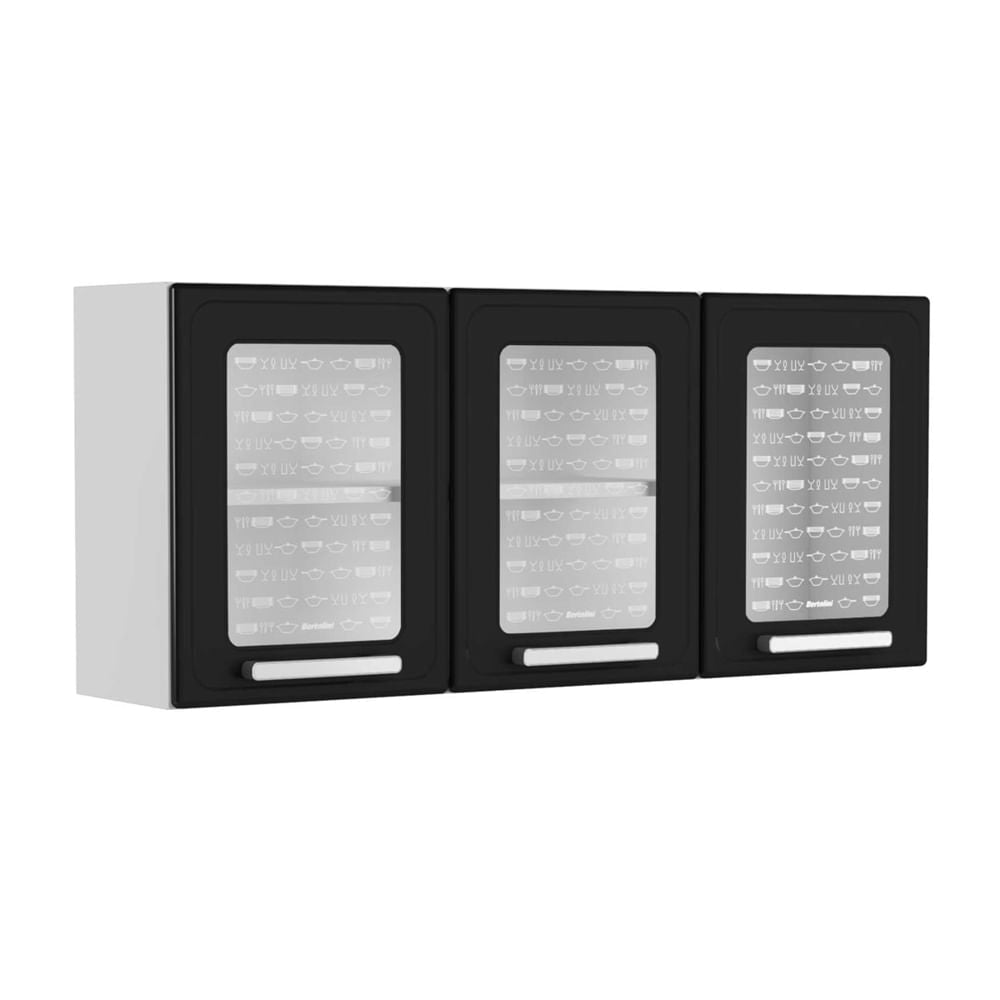 Armário Aéreo para Cozinha de Aço 3 Portas 3 Vidros Gourmet Bertolini