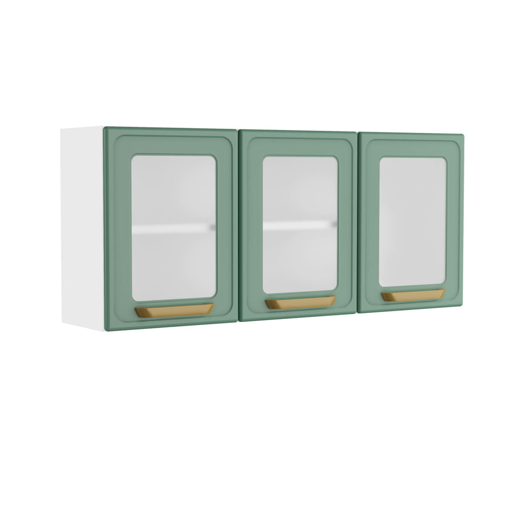 Armário Aéreo de Cozinha em Aço 3 Portas de Vidro Bella Bertolini