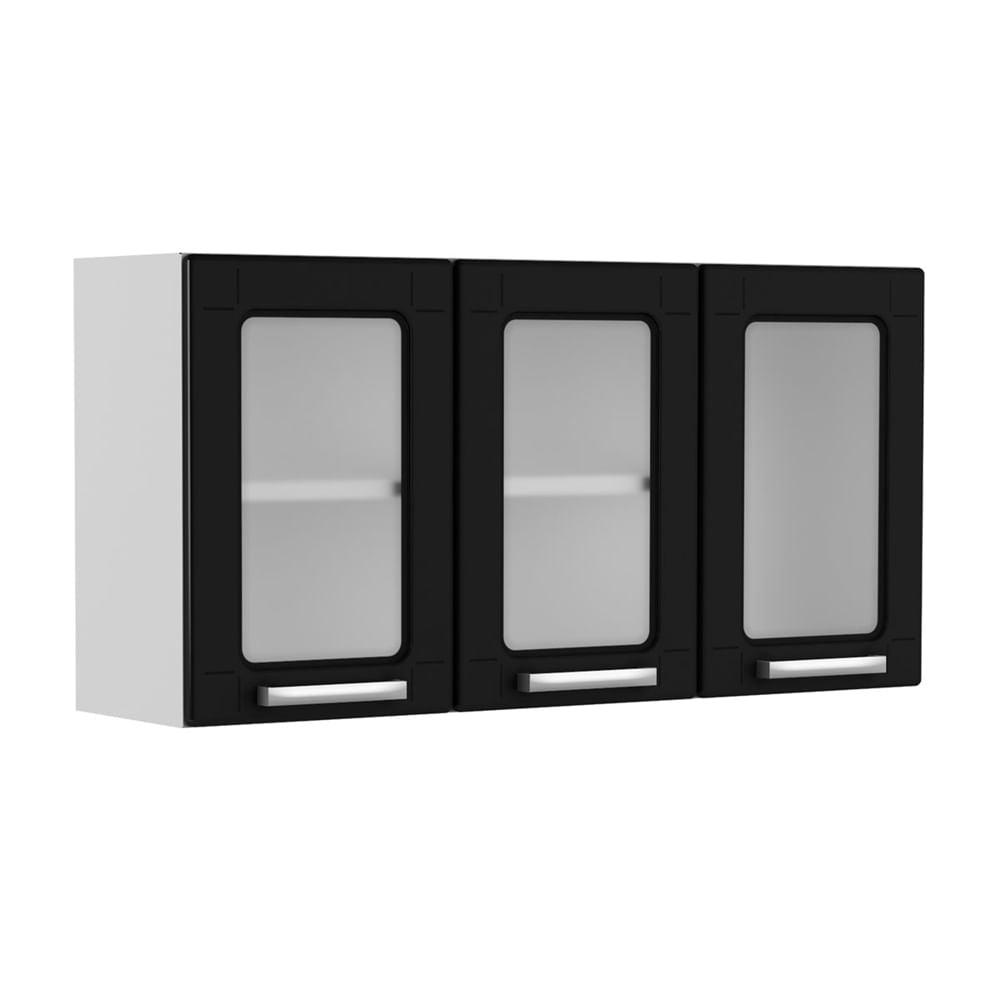 Armário Aéreo para Cozinha Aço 3 Portas de Vidro Múltipla Bertolini