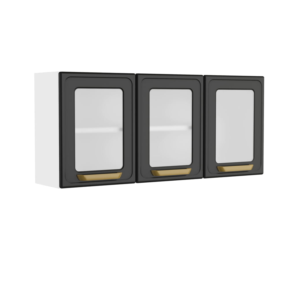 Armário Aéreo de Cozinha em Aço 3 Portas de Vidro Bella Bertolini