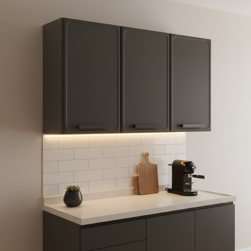 Armário Aéreo Alto para Cozinha em Aço 3 Portas Estilo Bertolini