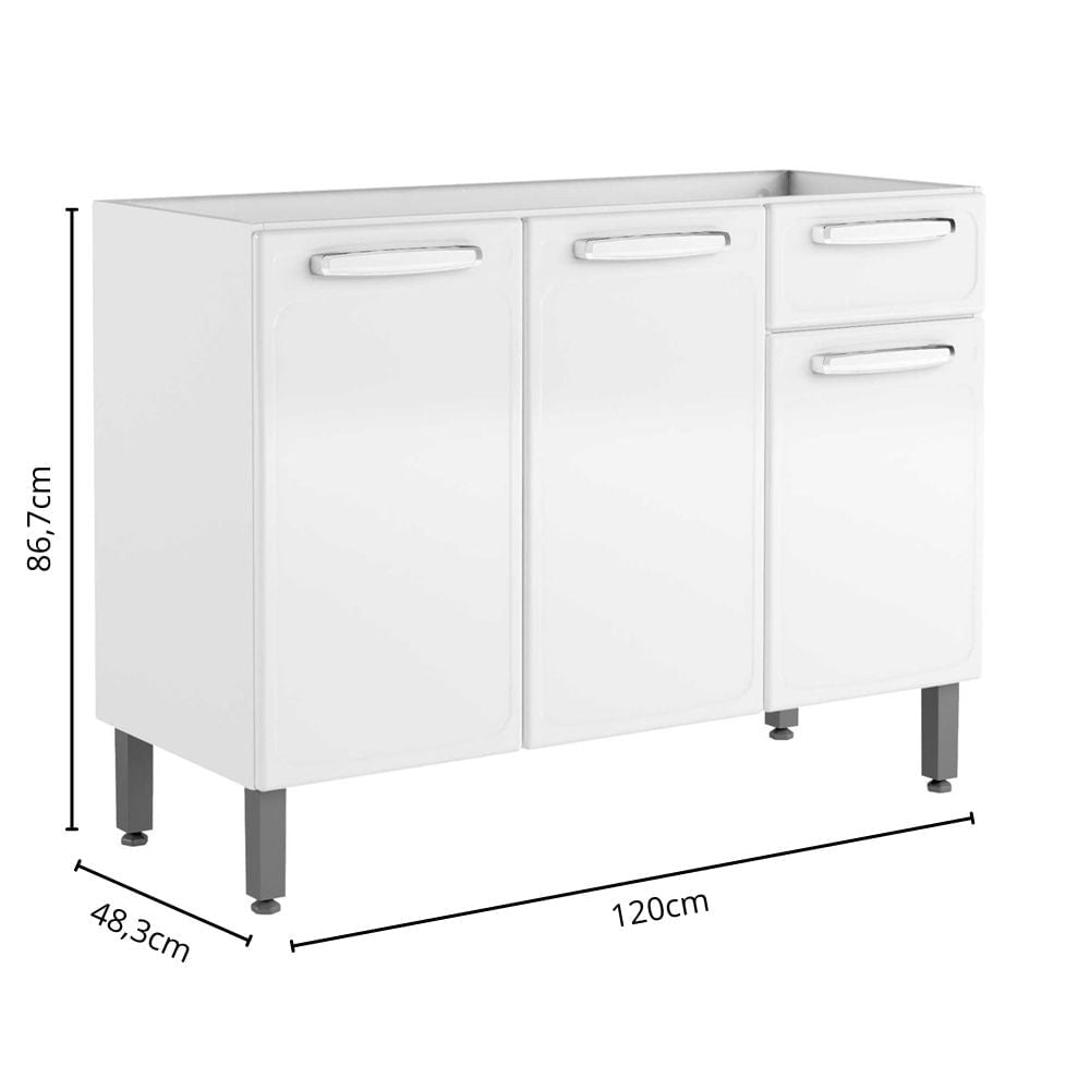 Balcão de Cozinha em Aço 3 Portas 1 Gaveta Evidence Bertolini