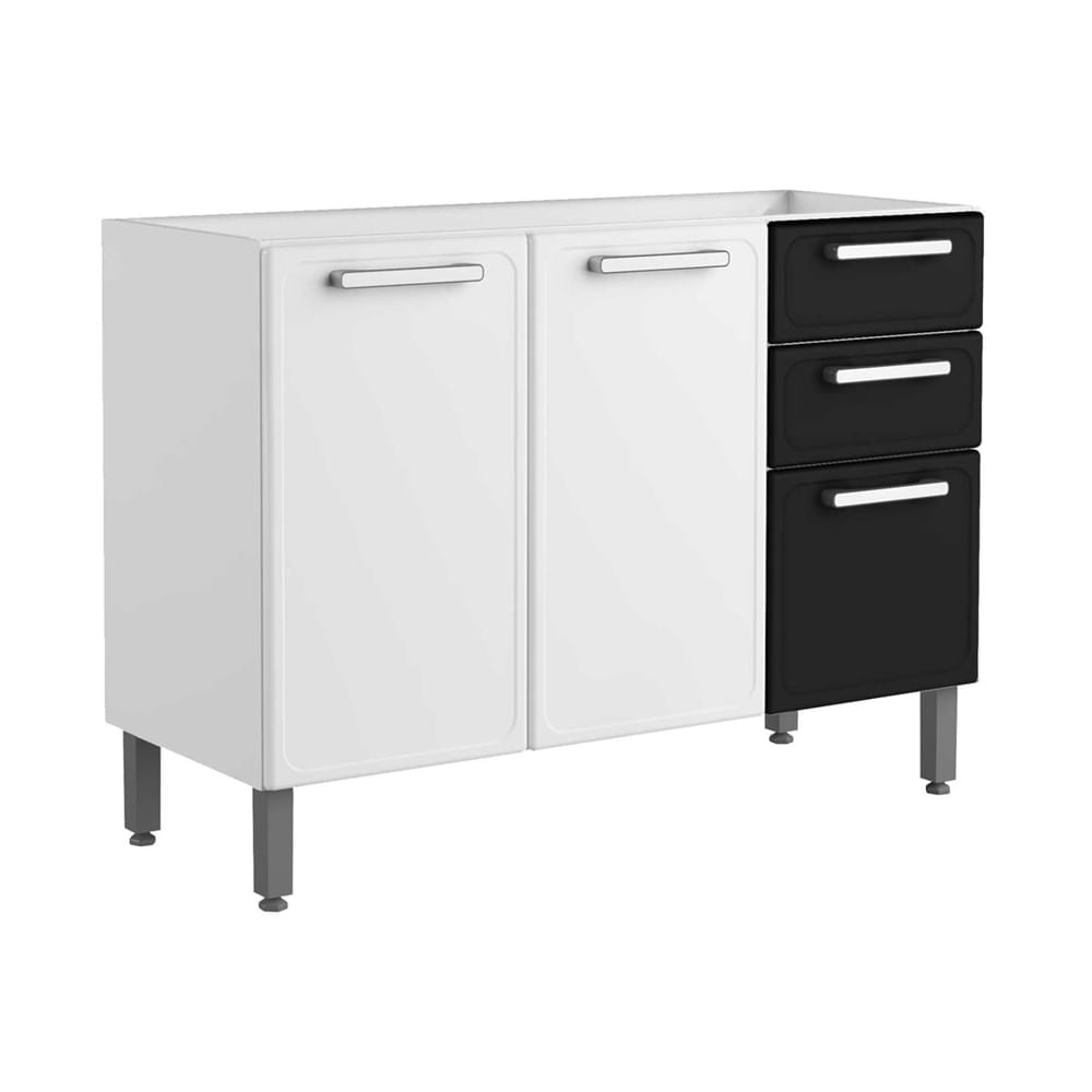 Balcão de Cozinha em Aço 3 Portas 2 Gavetas Gourmet Bertolini