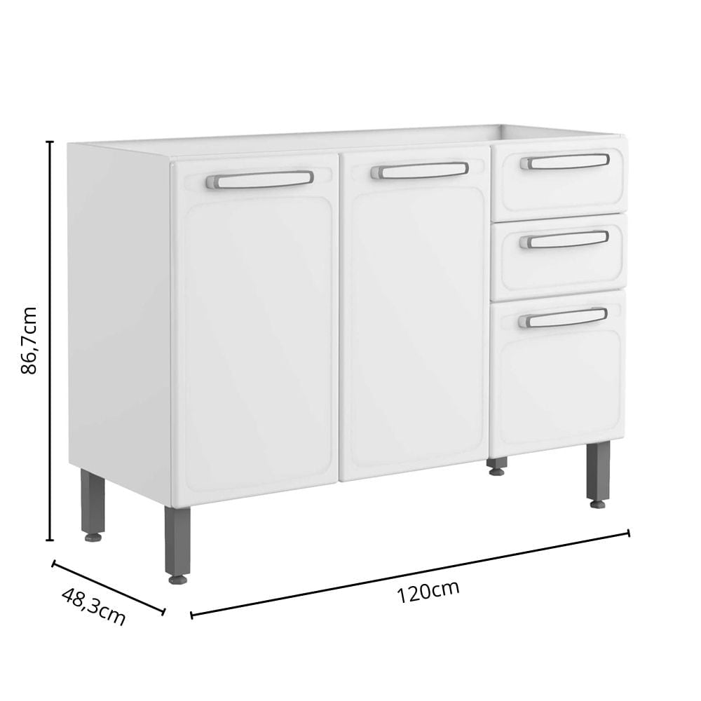 Balcão de Cozinha em Aço 3 Portas 2 Gavetas Evidence Bertolini