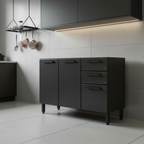Balcão de Cozinha em Aço 3 Portas 2 Gavetas Estilo Bertolini
