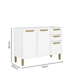 Balcão de Cozinha em Aço 3 Portas 2 Gavetas Bella Bertolini