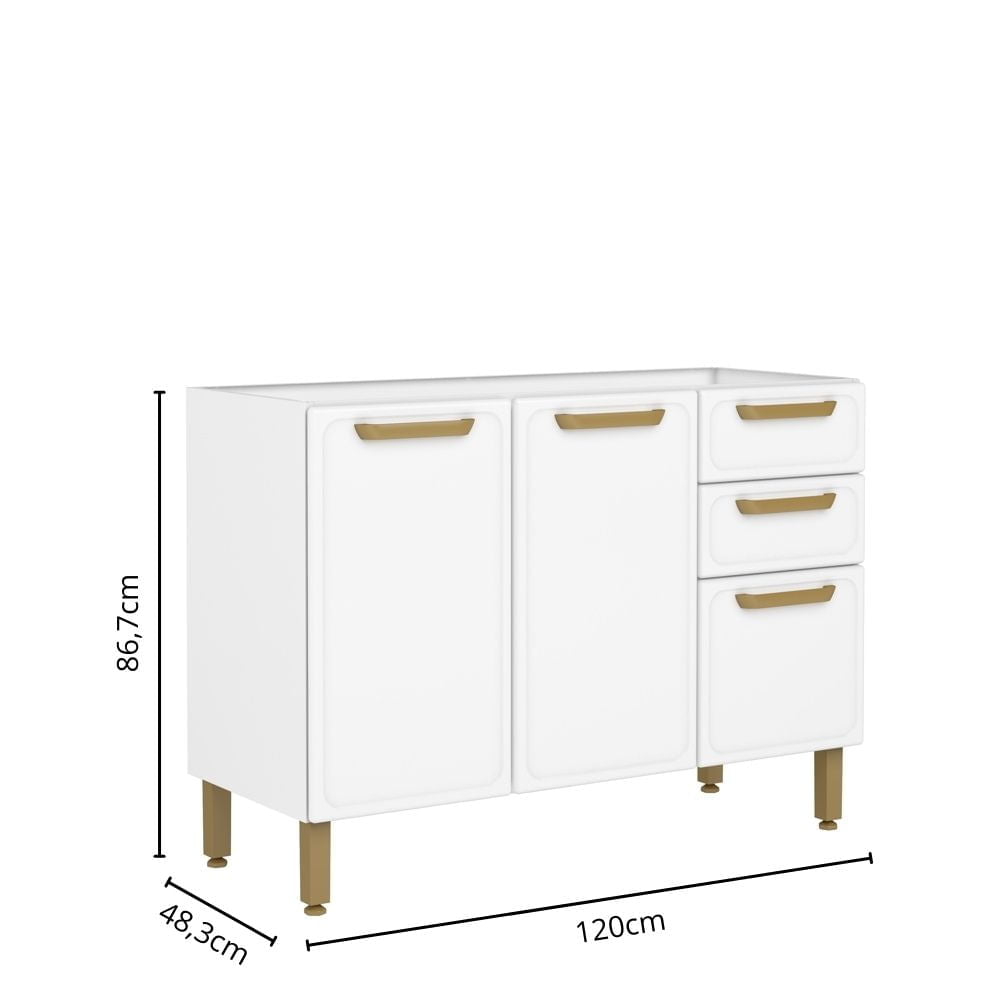 Balcão de Cozinha em Aço 3 Portas 2 Gavetas Bella Bertolini