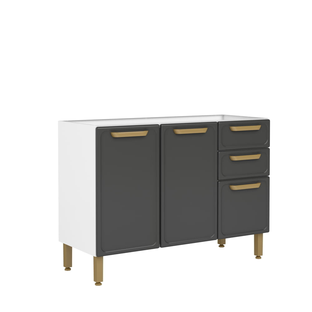 Balcão de Cozinha em Aço 3 Portas 2 Gavetas Bella Bertolini