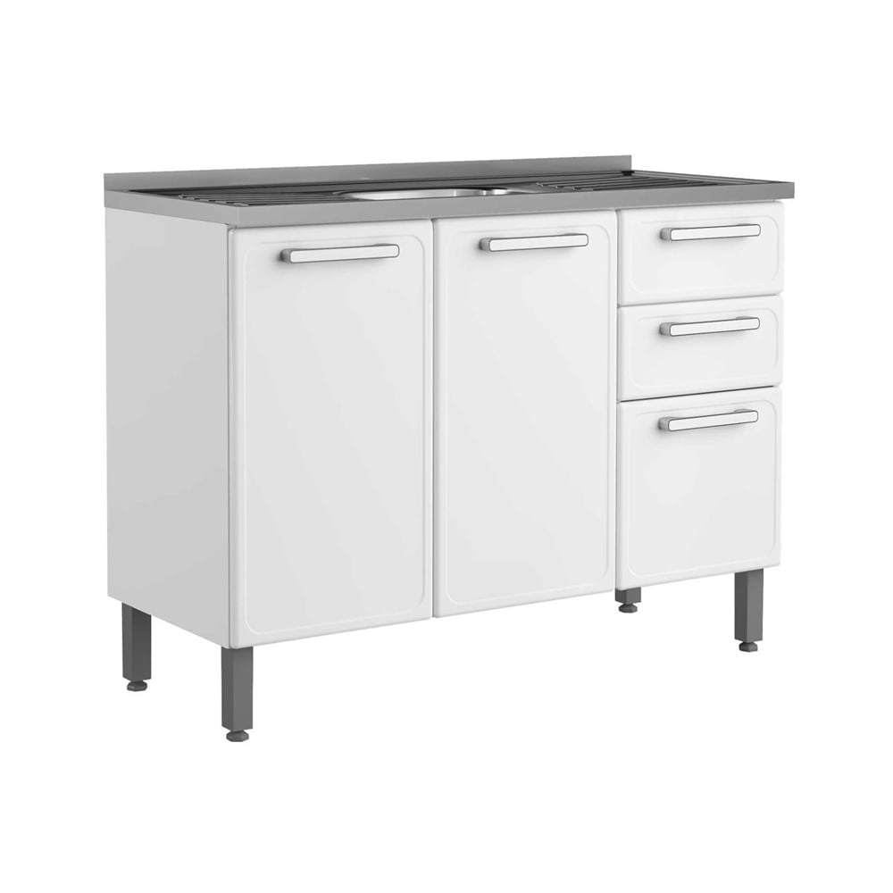 Balcão de Cozinha em Aço com Pia 3 Portas 2 Gavetas Gourmet Bertolini