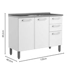 Balcão de Cozinha em Aço com Pia 3 Portas 2 Gavetas Gourmet Bertolini