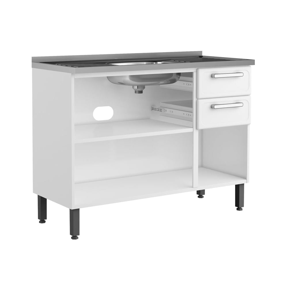 Balcão de Cozinha em Aço com Pia 3 Portas 2 Gavetas Gourmet Bertolini