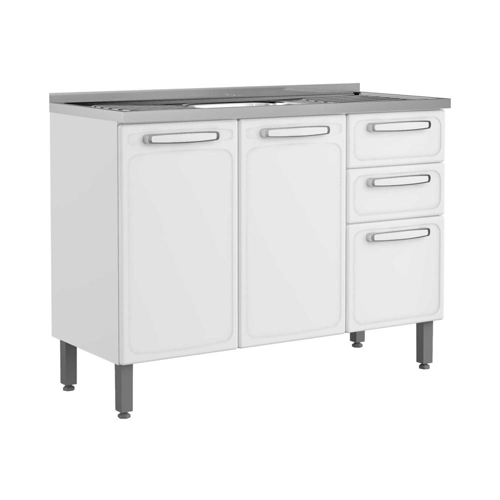 Balcão de Cozinha em Aço com Pia 3 Portas 2 Gavetas Evidence Bertolini