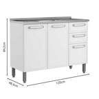 Balcão de Cozinha em Aço com Pia 3 Portas 2 Gavetas Evidence Bertolini