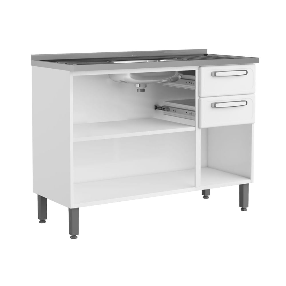 Balcão de Cozinha em Aço com Pia 3 Portas 2 Gavetas Evidence Bertolini