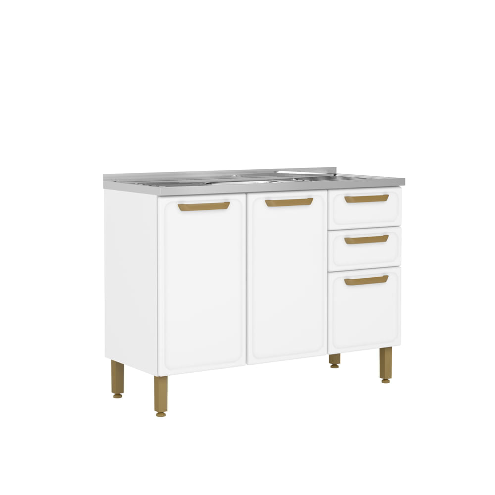 Balcão de Cozinha em Aço com Pia 3 Portas 2 Gavetas Bella Bertolini