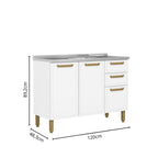 Balcão de Cozinha em Aço com Pia 3 Portas 2 Gavetas Bella Bertolini