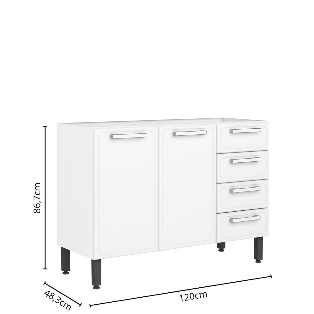 Balcão de Cozinha em Aço 2 Portas 4 Gavetas Gourmet Bertolini