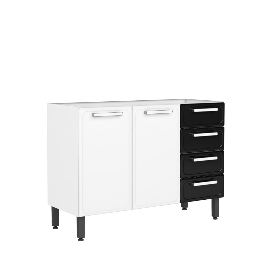 Balcão de Cozinha em Aço 2 Portas 4 Gavetas Gourmet Bertolini