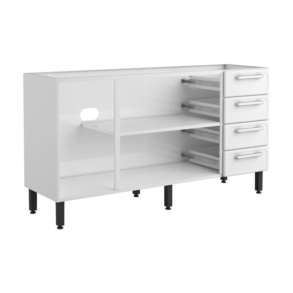 Balcão de Cozinha em Aço 3 Portas 4 Gavetas Gourmet Bertolini