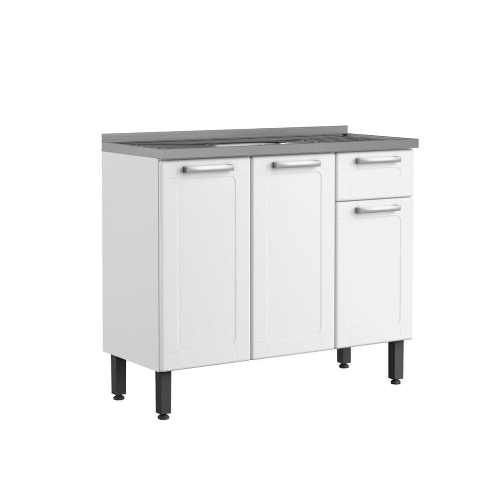 Balcão de Cozinha em Aço com Pia 3 Portas 1 Gaveta Múltipla Bertolini