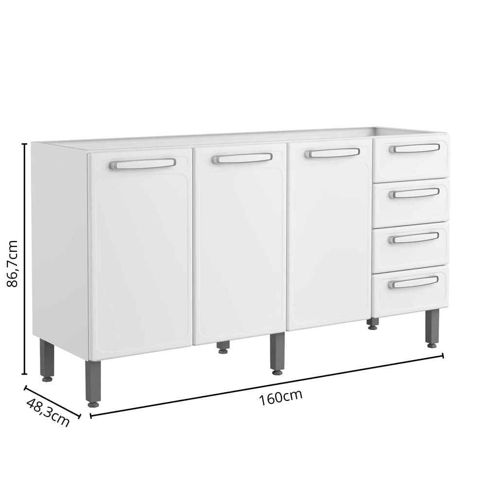 Balcão de Cozinha em Aço 3 Portas 4 Gavetas Evidence Bertolini