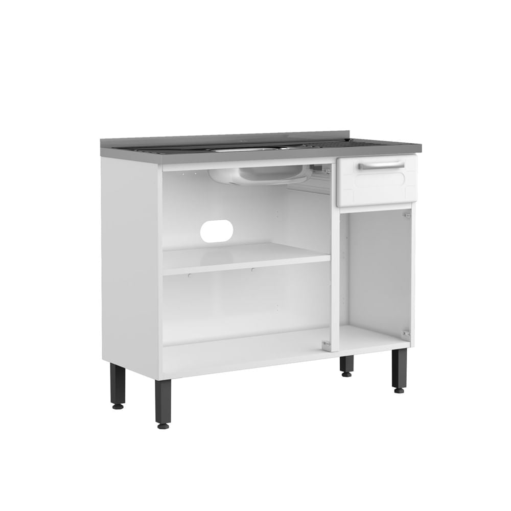 Balcão de Cozinha em Aço com Pia 3 Portas 1 Gaveta Múltipla Bertolini