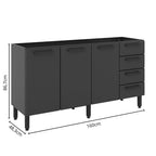 Balcão de Cozinha em Aço 3 Portas 4 Gavetas Estilo Bertolini