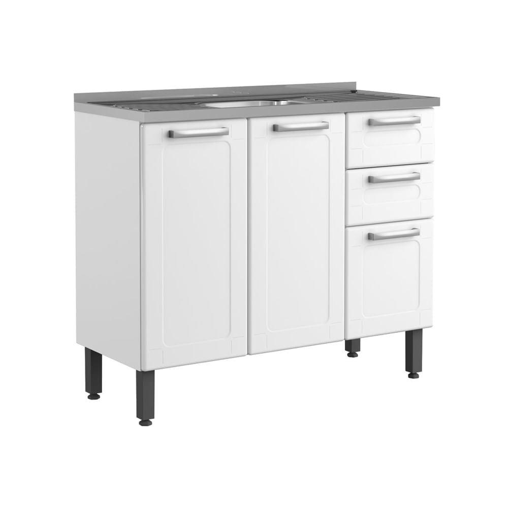 Balcão de Cozinha em Aço com Pia 3 Portas 2 Gavetas Múltipla Bertolini