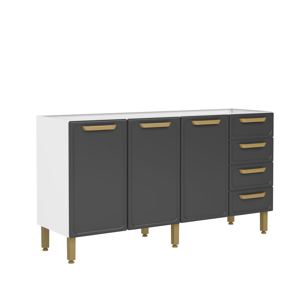 Balcão de Cozinha em Aço sem Pia com 3 Portas e 4 Gavetas Bella Bertolini