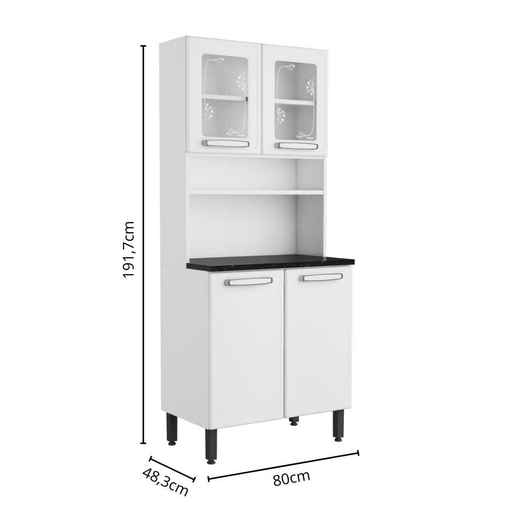Armário de Cozinha em Aço 4 Portas 2 Vidros Evidence Bertolini