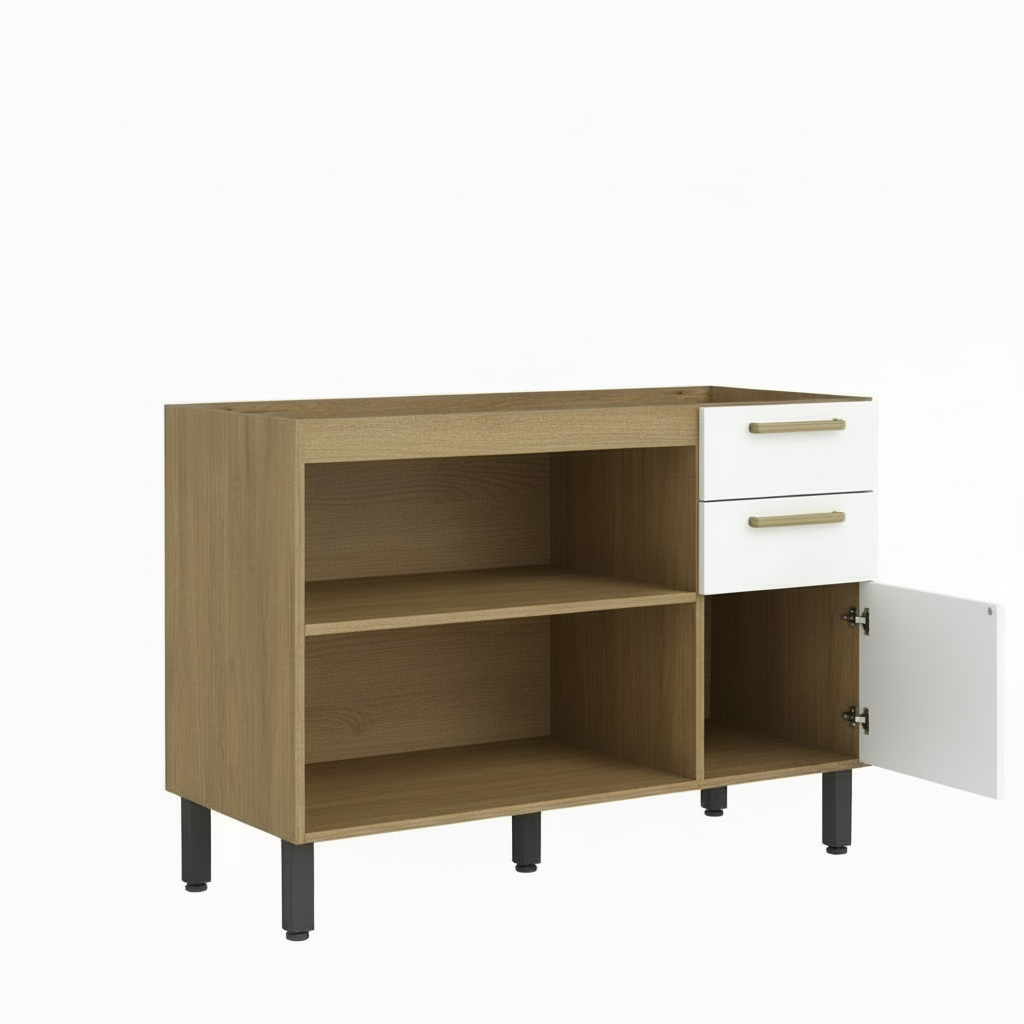 Balcão de Cozinha sem Tampo com 3 Portas e 2 Gavetas Axé Bertolini