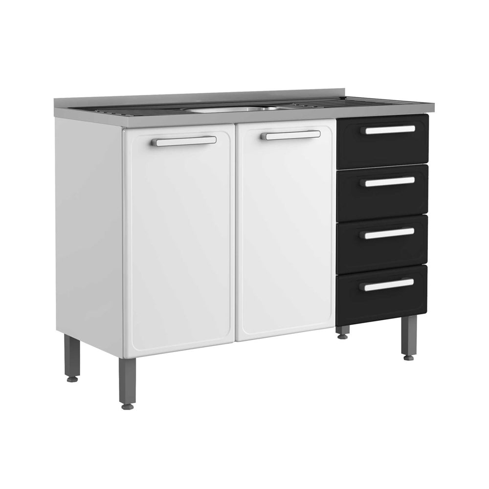 Balcão de Aço com Pia 2 Portas 4 Gavetas Gourmet Bertolini