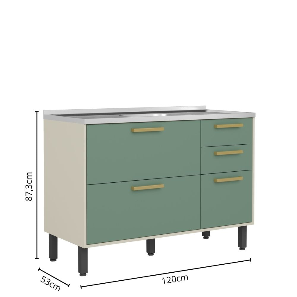 Balcão de Cozinha com Pia 3 Portas 2 Gavetas Bossa Nova Bertolini