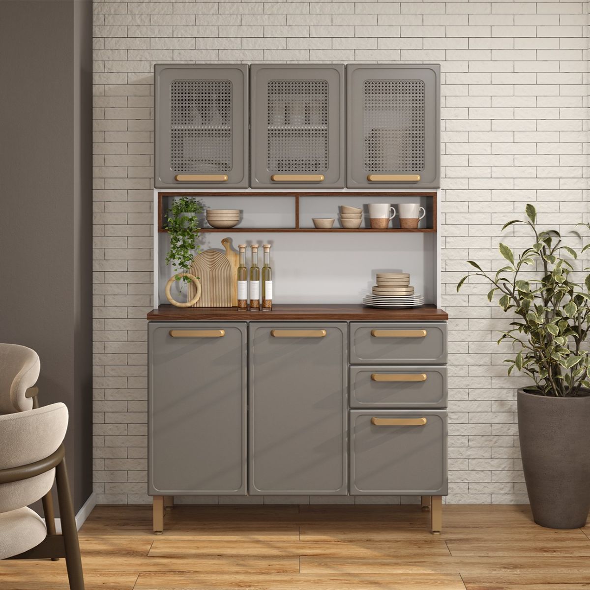 Kit Cozinha em Aço com 6 Portas e 2 Gavetas Essência Bertolini