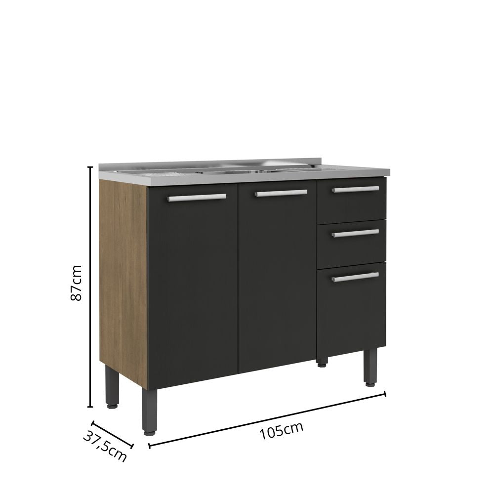 Balcão de Cozinha com Pia 3 Portas 2 Gavetas Samba Bertolini
