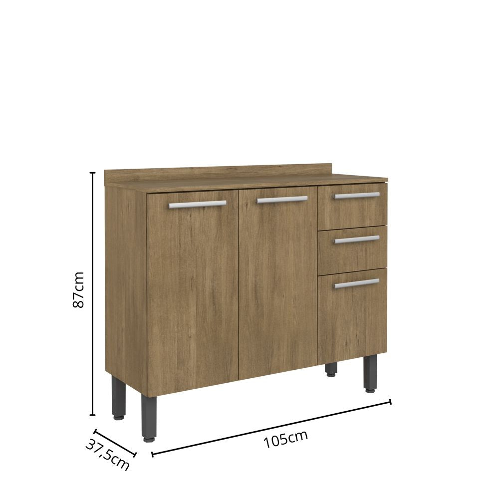 Balcão de Cozinha com Tampo 3 Portas e 2 Gavetas Samba Bertolini