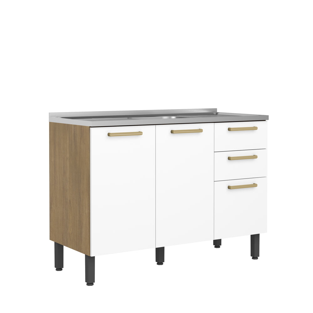 Balcão de Cozinha com Pia 3 Portas e 2 Gavetas Axé Bertolini