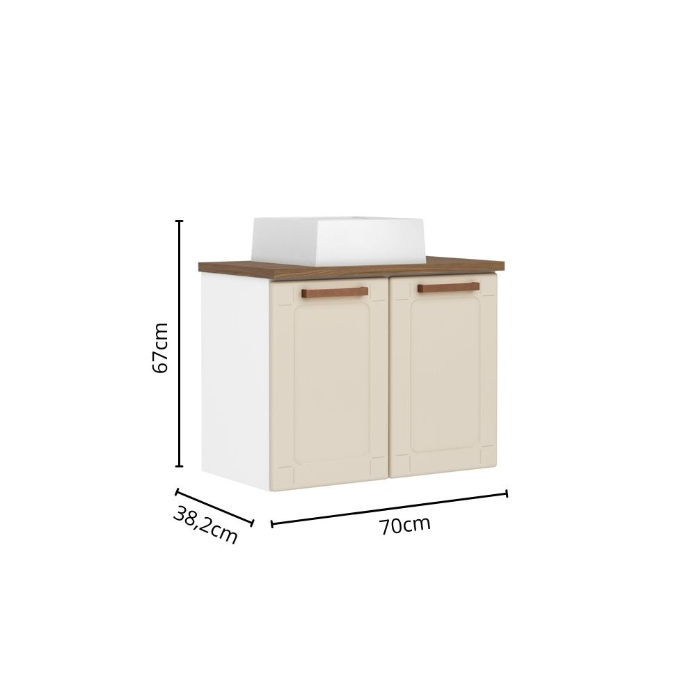 Balcão de Aço para Banheiro com Cuba Alta e 2 Portas Natura Bertolini