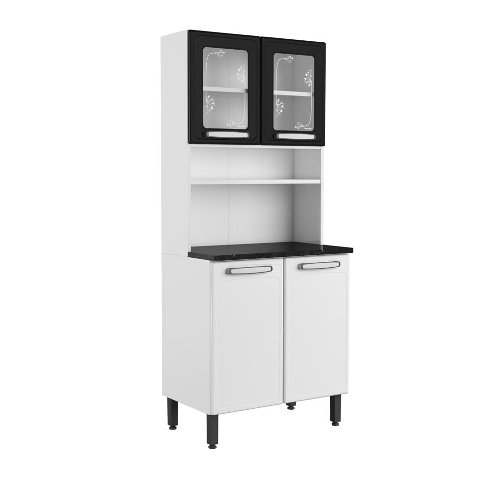 Armário de Cozinha em Aço 4 Portas 2 Vidros Evidence Bertolini