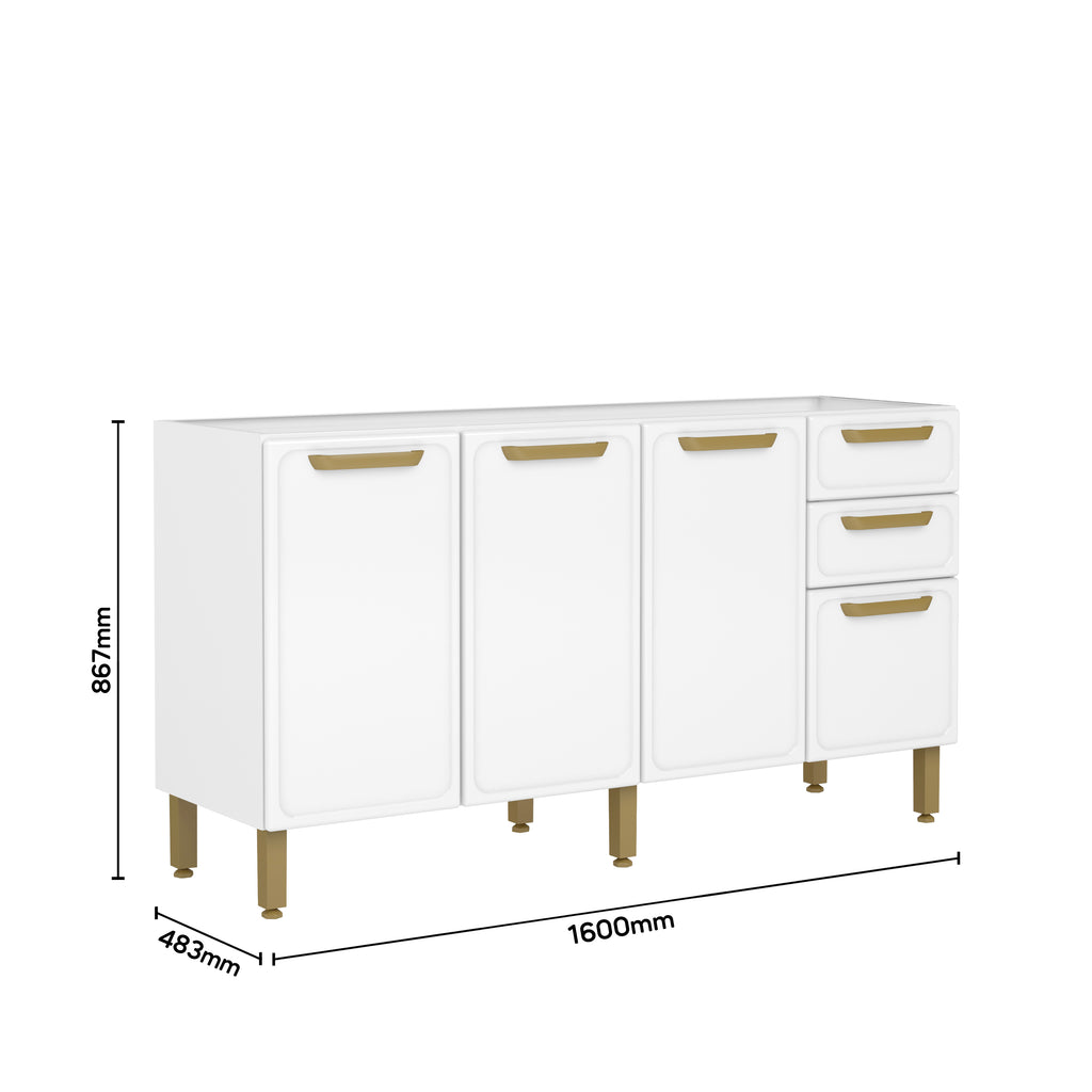 Balcão de Cozinha em Aço 160 cm 4 Portas 2 Gavetas Bella Bertolini