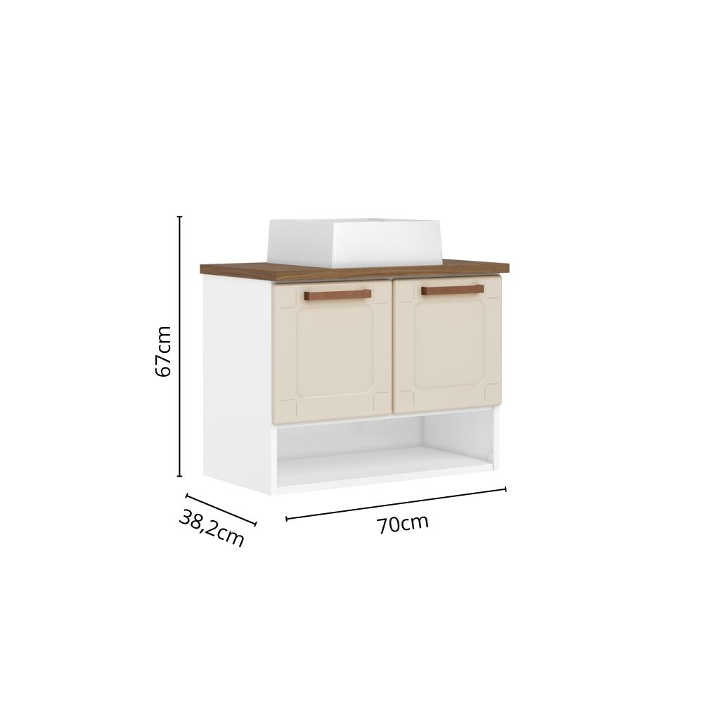 Balcão de Aço para Banheiro com Cuba e Nicho 2 Portas Natura Bertolini