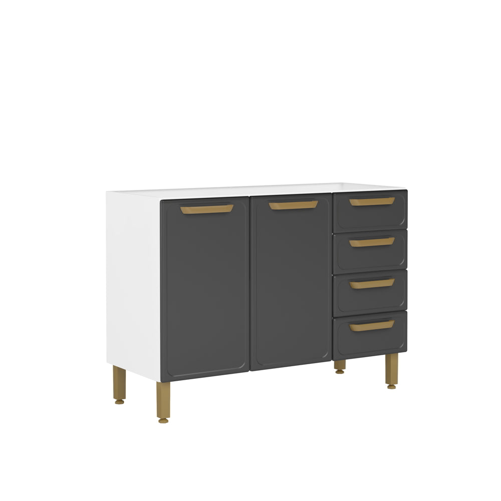 Balcão de Cozinha em Aço sem Pia com 2 Portas e 4 Gavetas Bella Bertolini