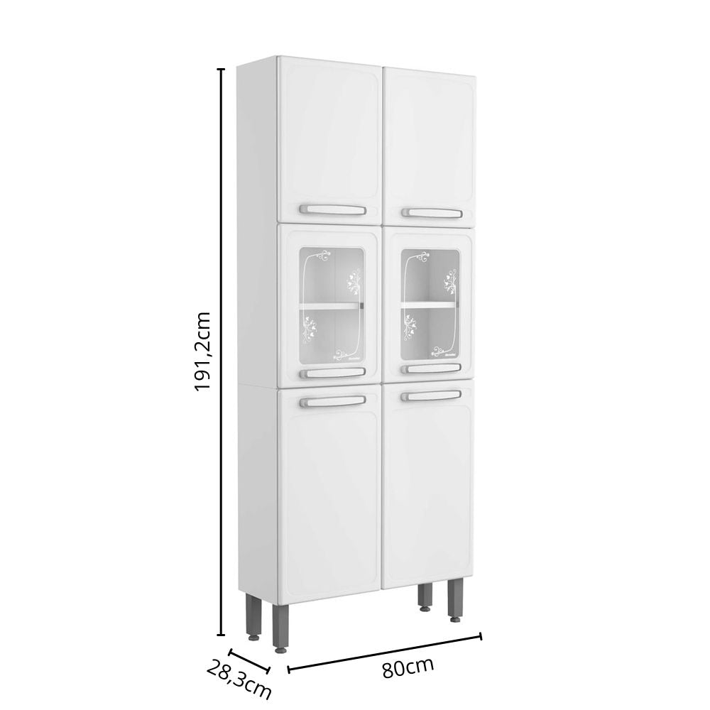 Armário de Cozinha Paneleiro em Aço com 6 Portas e 2 Vidros Evidence Bertolini