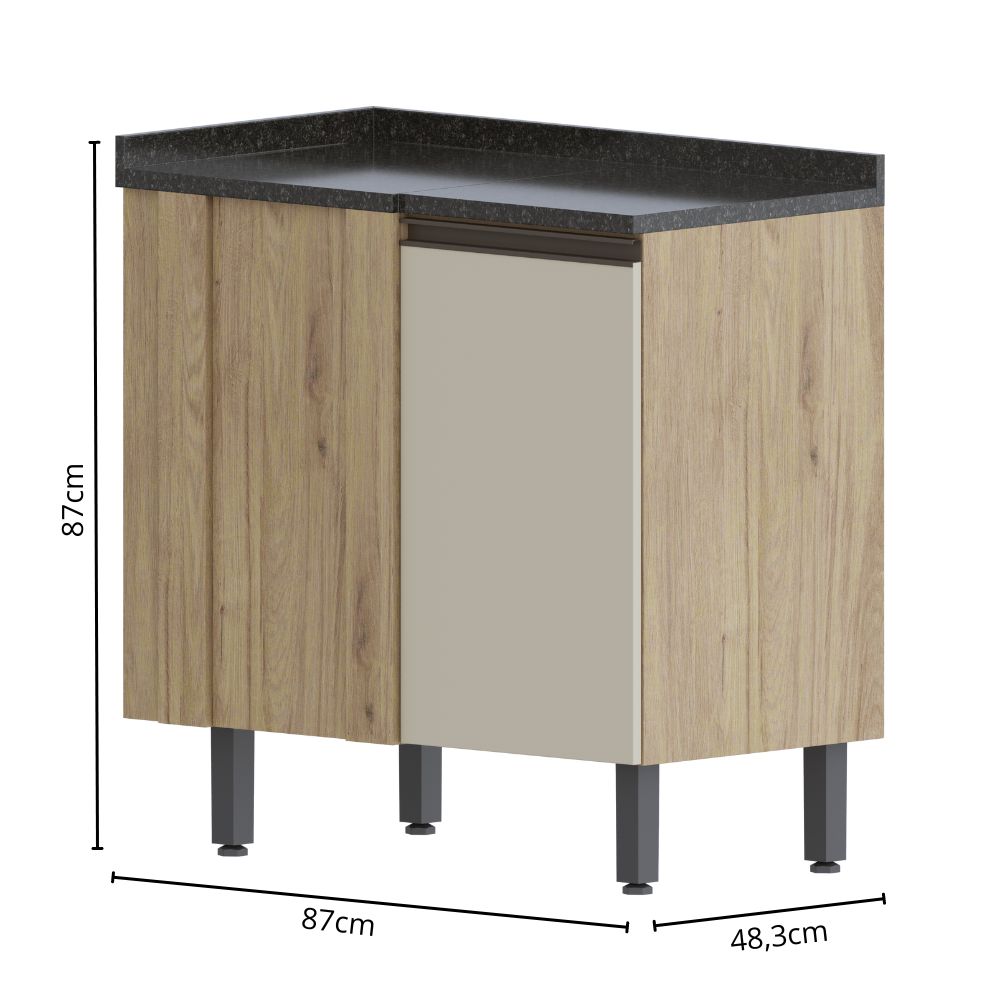 Balcão de Cozinha de Canto com Tampo 1 Porta Moderna Bertolini