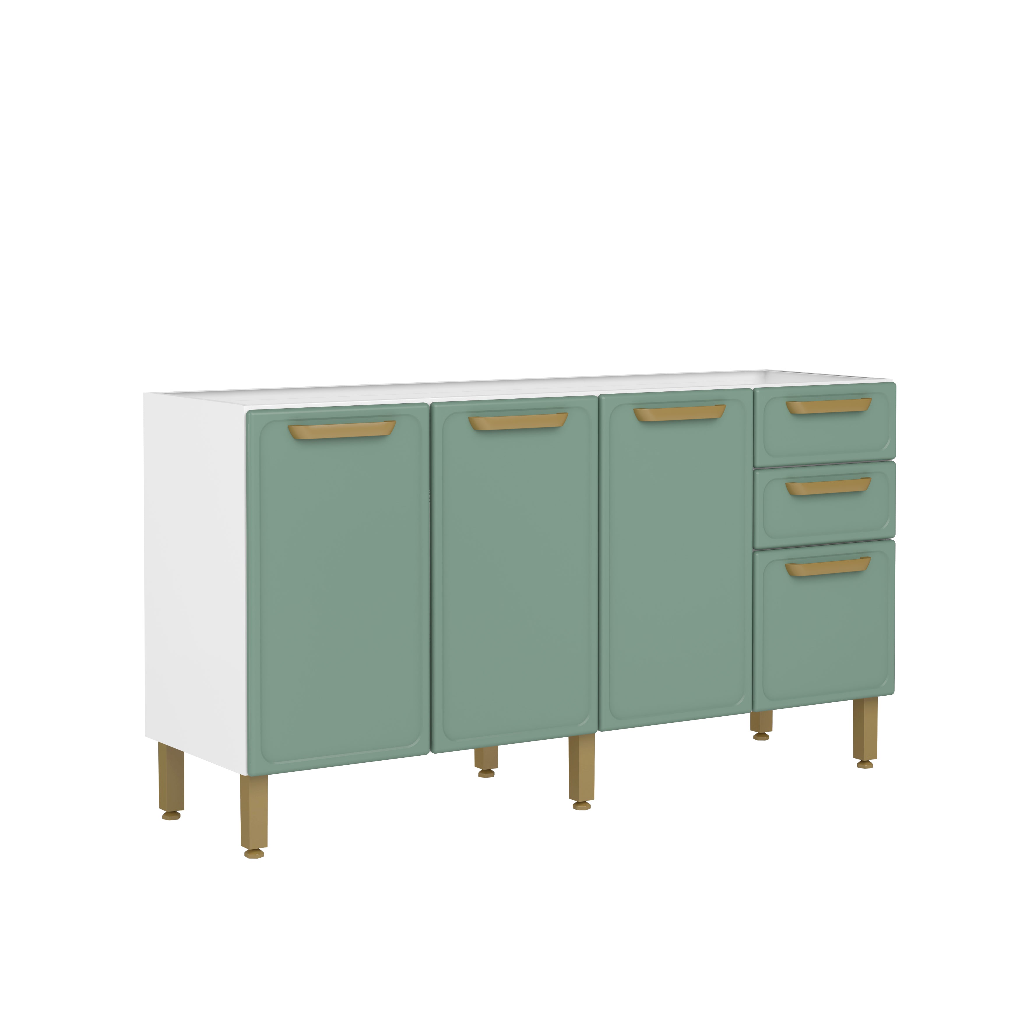 Balcão de Cozinha em Aço 160 cm 4 Portas 2 Gavetas Bella Bertolini