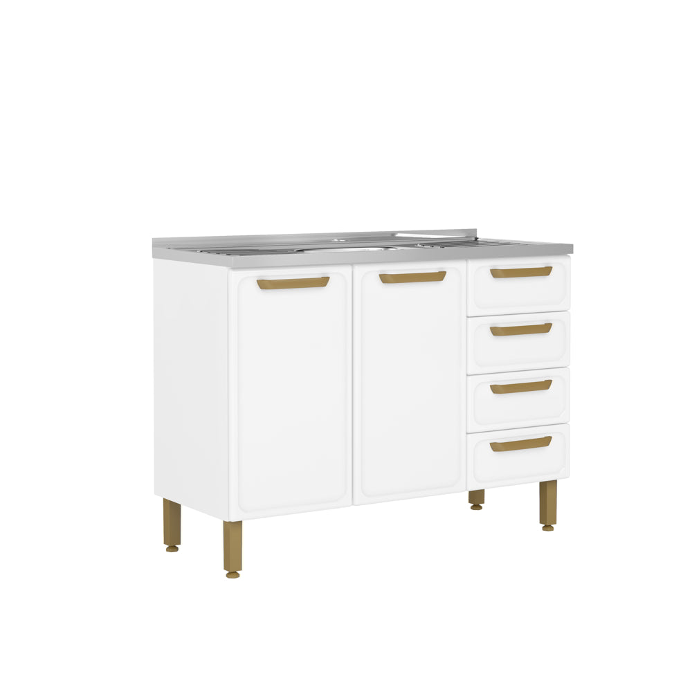 Balcão de Cozinha em Aço com Pia 2 Portas e 4 Gavetas Bella Bertolini