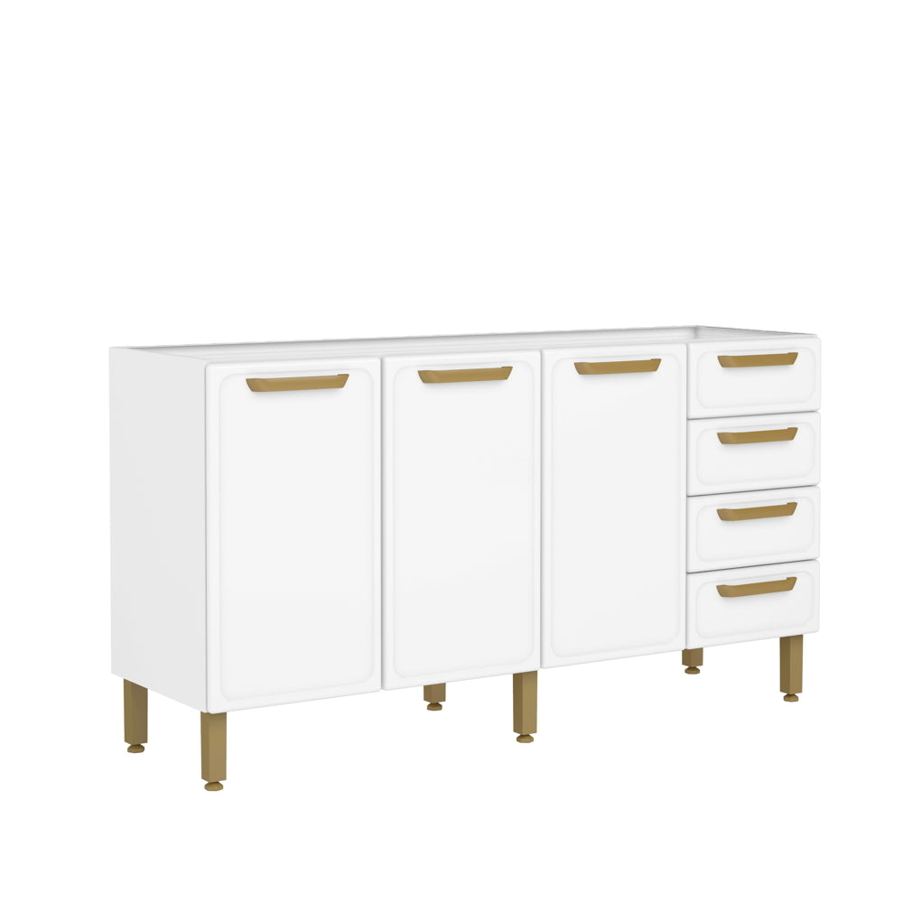 Balcão de Cozinha em Aço sem Pia com 3 Portas e 4 Gavetas Bella Bertolini