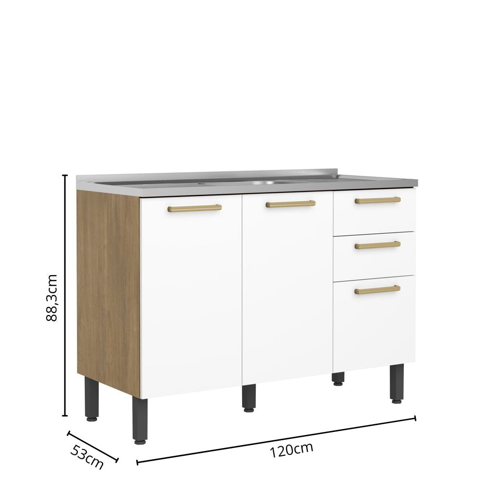 Balcão de Cozinha com Pia 3 Portas e 2 Gavetas Axé Bertolini