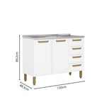 Balcão de Cozinha em Aço com Pia 2 Portas e 4 Gavetas Bella Bertolini